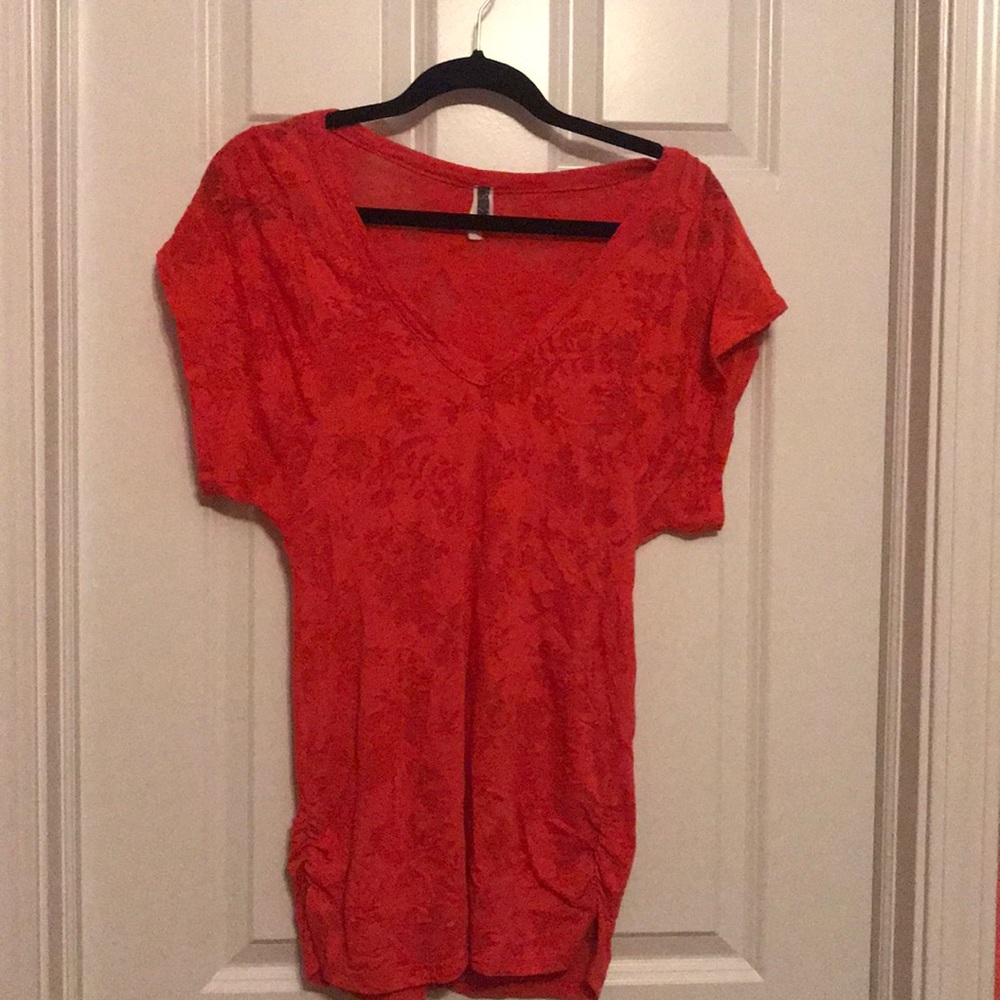 BKE Coral V-Neck Burn Out Top